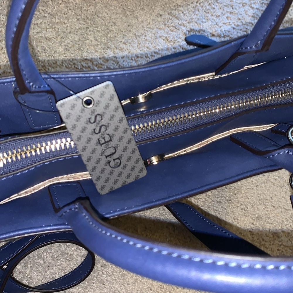 Guess blue Kingsley animal print vegan leather satchel purse - Picture 3 of 8
